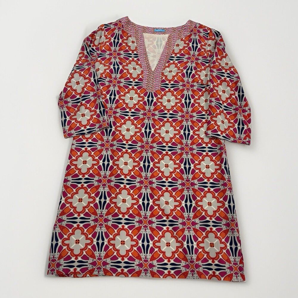 J. McLaughlin Dress Womens Size Large V-Neck 100% Silk Lined Dress Amalfi